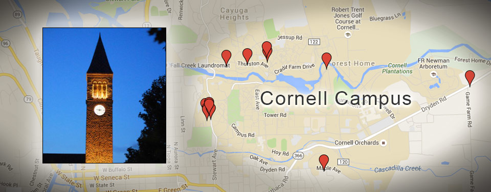 Map displaying Ithaca Student Housing and Apartments close to Cornell University